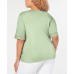  Womens Light Green Eyelet Trim V-neck  T-shirt, Light Green, 0X