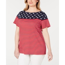 Karen Scott Womens Plus Americana Stars and Stripes Jeweled T-Shirt