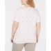  Womens Plus Check Print Floral Casual Top T-Shirt, Pink, 1X