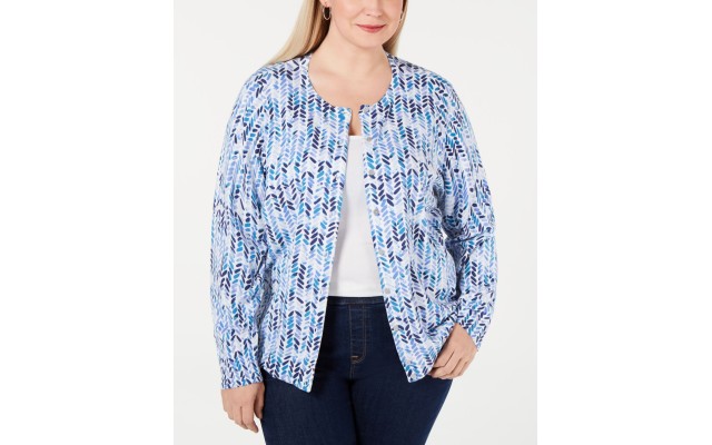  Womens Plus Chevron Print Crew Neck Sweater Nay, Navy, 3X