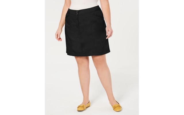  Womens Plus Cotton Blend Above Knee Skirt, Black, 16W