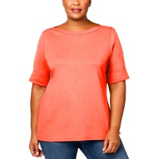 Karen Scott Womens Plus Cotton Boatneck T-Shirt