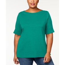 Karen Scott Womens Plus Cotton Boatneck T-Shirt