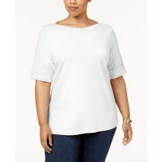 Karen Scott Womens Plus Cotton Boatneck T-Shirt
