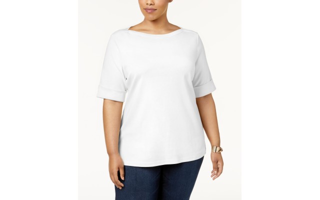  Womens Plus Cotton Boatneck T-Shirt, White, 3X