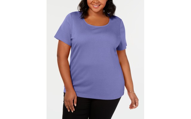  Womens Plus Cotton Scoop Neck Pullover Top, Purple, 3X