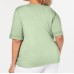  Womens Plus Cotton V-Neck T-Shirt, Green, 2X