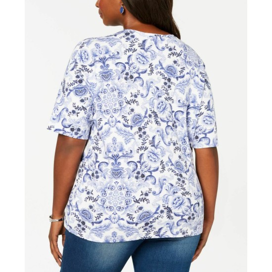  Womens Plus Dancing Butterflies Heathered Floral T-Shirt, Blue, 0X