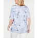  Womens Plus Dancing Butterflies Heathered Floral T-Shirt Light Blue Heather, Blue, 2X