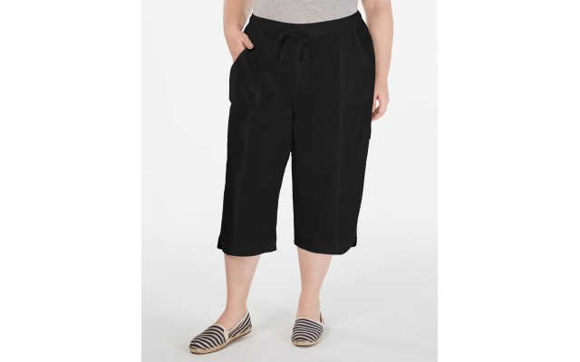  Women’s Plus EDNA Cotton Pull On Capri Pants, Black, 0X