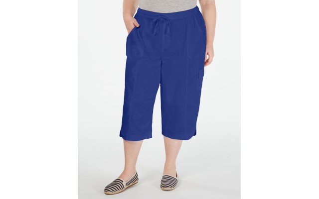  Womens Plus EDNA Cotton Pull On Capri Pants, Blue, 3X