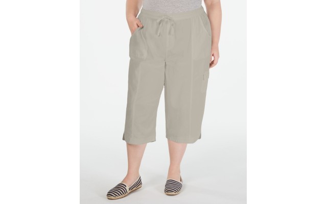  Womens Plus EDNA Cotton Pull On Capri Pants, Gray, 2X