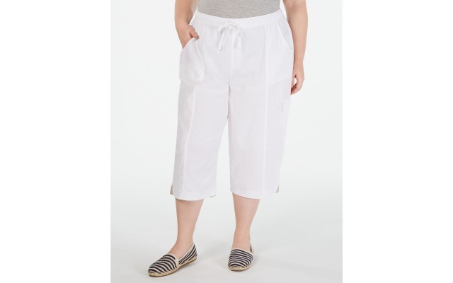  Women’s Plus EDNA Cotton Pull On Capri Pants, Natural, 2X