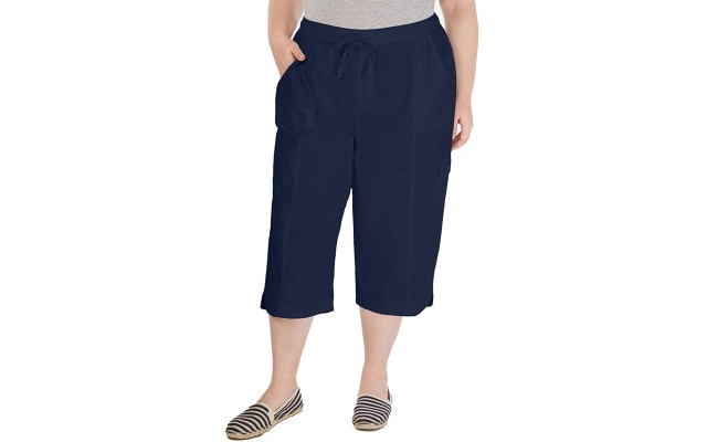  Women’s Plus EDNA Cotton Pull On Capri Pants, Navy, 0X