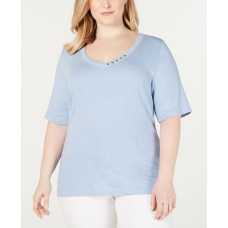 Karen Scott Womens Plus Elbow Sleeve V Neck T-Shirt