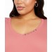  Womens Plus Elbow Sleeve V Neck T-Shirt, Orange, 2X
