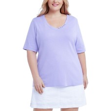 Karen Scott Womens Plus Elbow Sleeve V Neck T-Shirt
