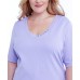  Womens Plus Elbow Sleeve V Neck T-Shirt, Purple, 1X