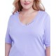  Womens Plus Elbow Sleeve V Neck T-Shirt, Purple, 1X