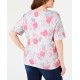  Womens Plus Floral V-Neck Graphic T-Shirt, Medium Pink, 0X