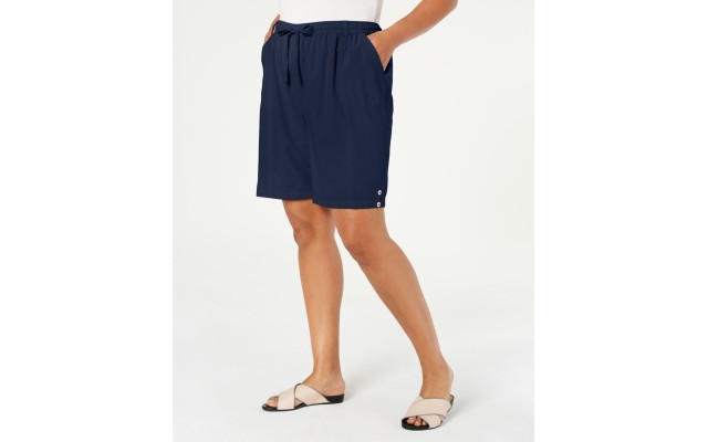  Womens Plus Lisa Comfort Waist Draw String High-Waist Shorts, Navy, 0X