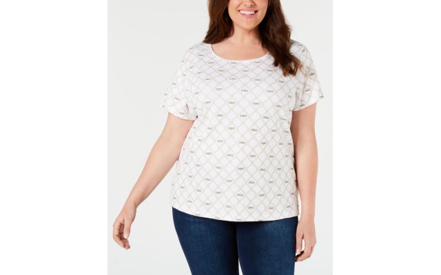  Womens Plus Printed Crewneck T-Shirt (White , Size:1X)