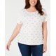  Womens Plus Printed Crewneck T-Shirt (White , Size:1X)
