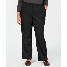 Karen Scott Womens Plus Pull On Mid-Rise Straight Leg Pants (Black , Size:1X)