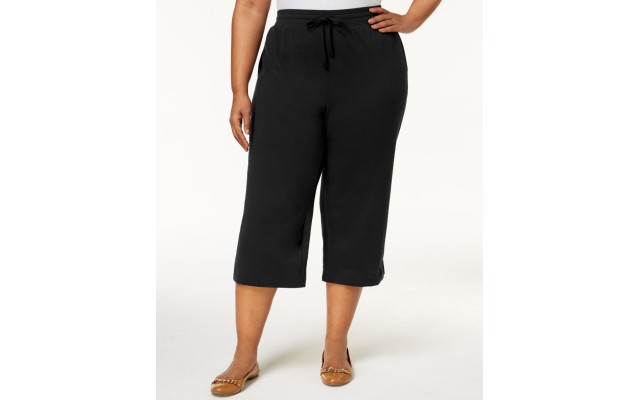  Womens Plus Size Deep Black Sport Yoga Capri Pants, Black, 0X