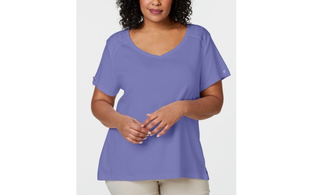  Women’s Plus Size Eyelet-Trim T-Shirt, Maliblue, 2X