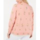  Womens Plus Springtime Posy Knit Floral Cardigan Sweater Pink, Orange, 1X