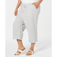 Karen Scott Womens Plus Striped Comfort Waist Capri Pants (Gray Stripe, 1X)