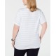  Womens Plus Striped Embellished Graphic T-Shirt, Dark Blue, 1X