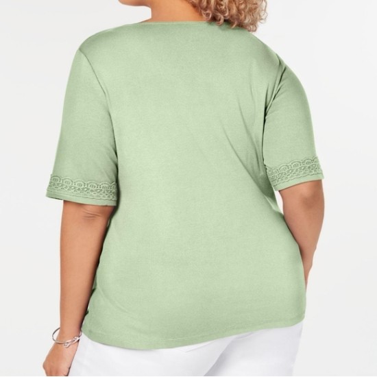  Womens Plus V-Neck Front Pockets Casual Top, Green, 2X