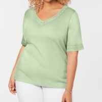 Karen Scott Womens Plus V-Neck Front Pockets Casual Top, Green, 2X