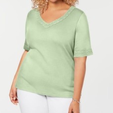 Karen Scott Womens Plus V-Neck Front Pockets Casual Top