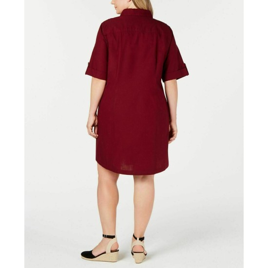 , Women’s Woven Short-Sleeve Shirtdress (Red , 2X)