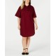 , Women’s Woven Short-Sleeve Shirtdress (Red , 2X)