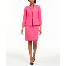 Kasper Star-Collar Kiss-Front Blazer (Pink, 14)