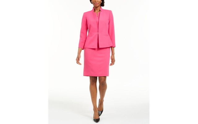  Star-Collar Kiss-Front Blazer (Pink, 14)