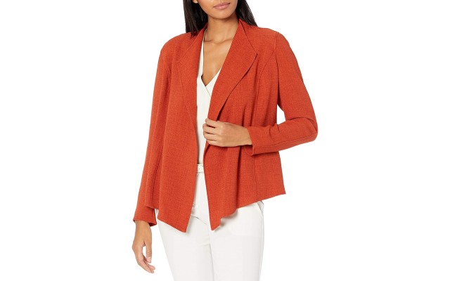  Women’s Long Sleeve Melange Crepe Cropped Drape Front Jacket (Ginger, PL)