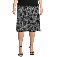 Kasper Women’s Plus Size Tropical Geo Puff Printed Knit Midi Flare Skirt (Charcoal, 2X)