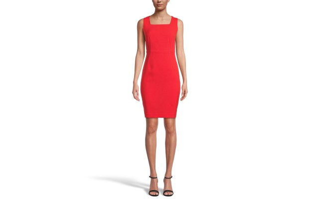  Women’s Stretch Crepe Square Neck Sleeveless Dress, Scarlet, 16
