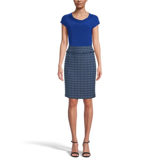  Women’s Tweed Skirt with Fringe (Navy, 10)