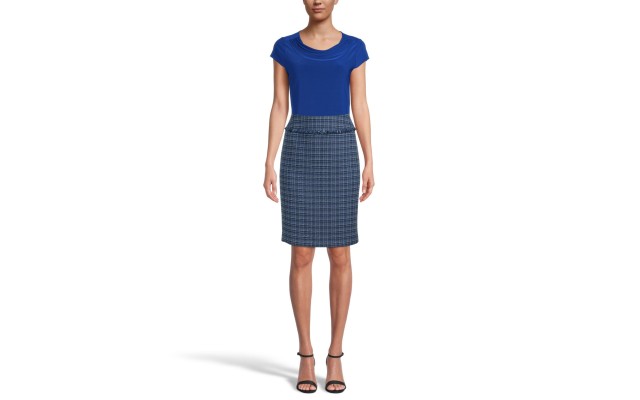 Women’s Tweed Skirt with Fringe (Navy, 10)