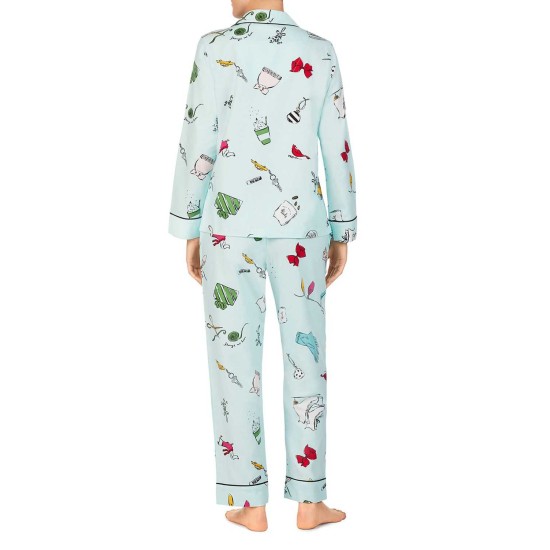 Kate Spade Fleece Printed Winter Pajama Set (Aqua, XS)