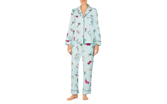 Kate Spade Fleece Printed Winter Pajama Set (Aqua, XS)
