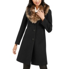kate spade new york Faux-Fur-Trim Coat (Black, M)