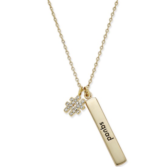  Gold-Tone Crystal Hashtag “Squad” Bar Pendant Necklace