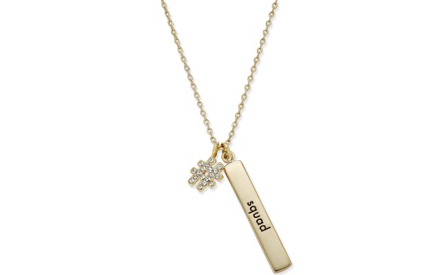  Gold-Tone Crystal Hashtag “Squad” Bar Pendant Necklace